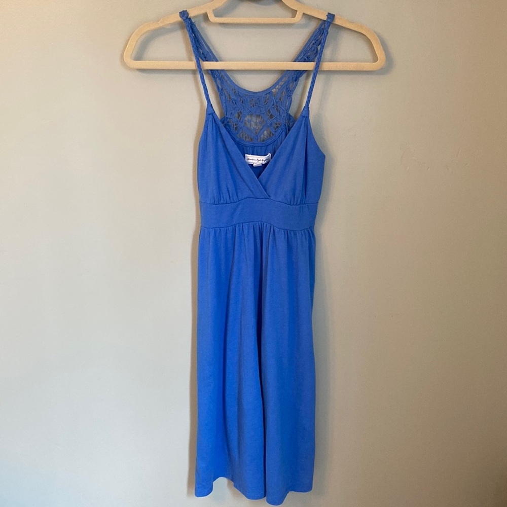American Eagle Blue Crochet Back Dress X Small